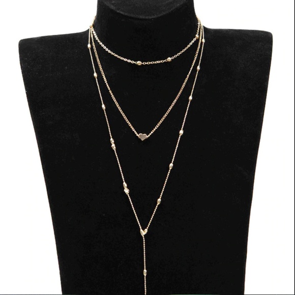 Triple Layer Heart Gold Beaded Choker Necklace - Picture 4 of 6